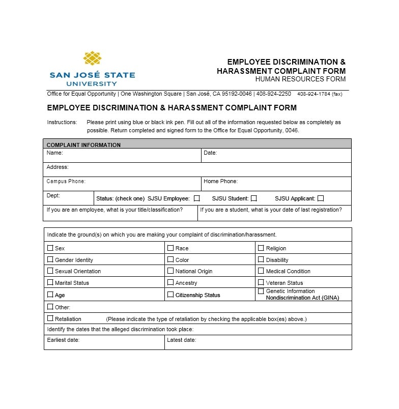 Employee Complaint Form Template