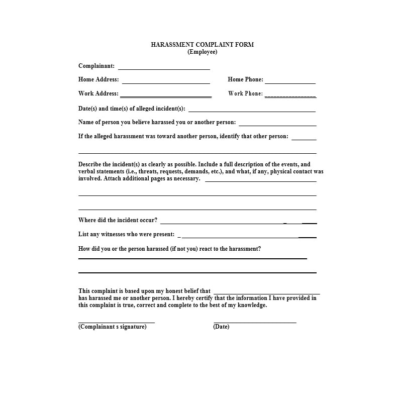 Employee Complaint Form Template