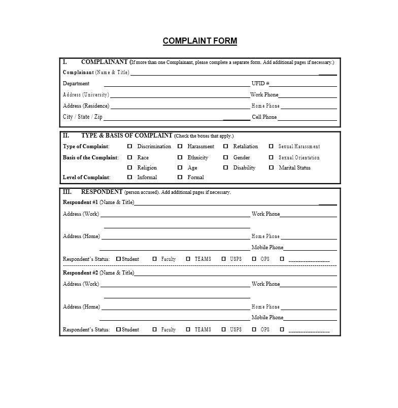 Employee Complaint Form Template