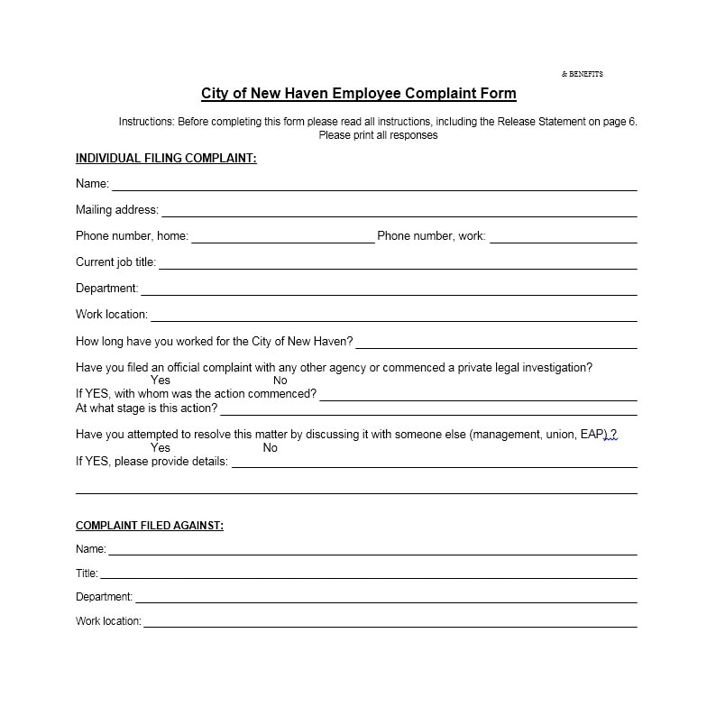 Employee Complaint Form Template