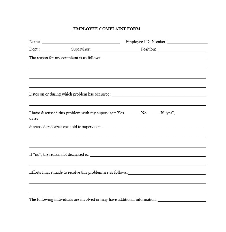 Employee Complaint Form Template