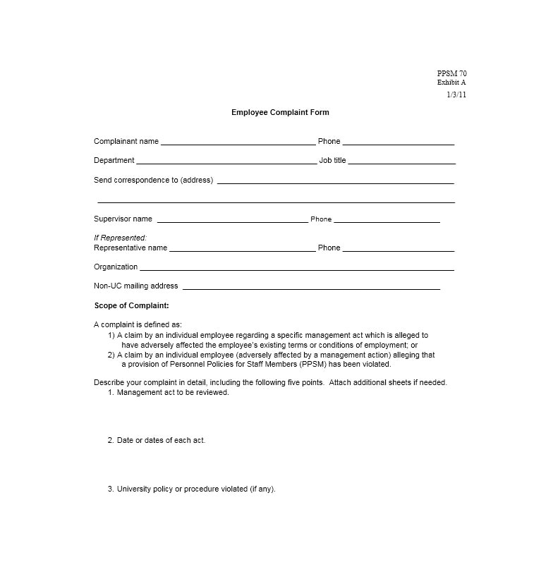 Employee Complaint Form Template