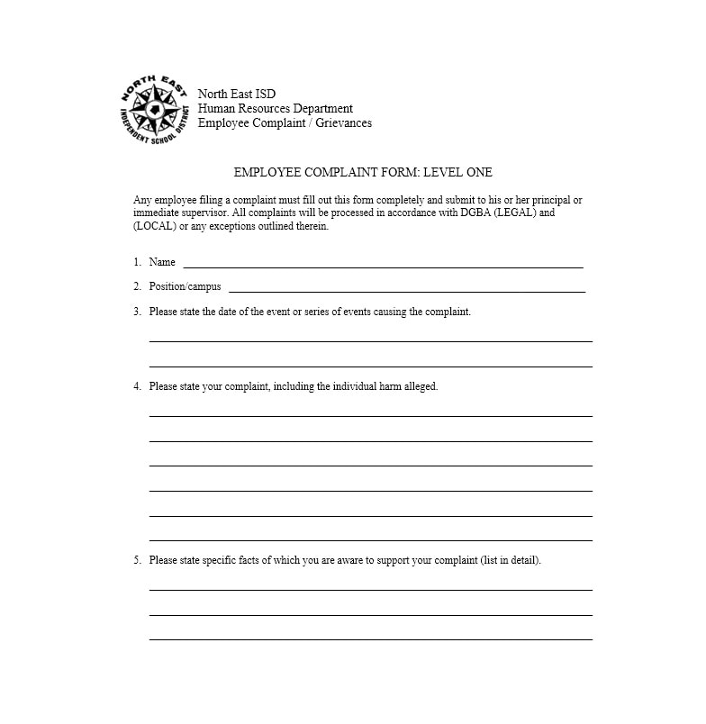 Employee Complaint Form Template