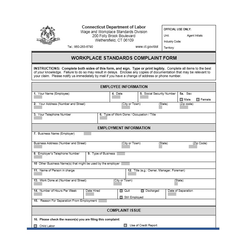 Employee Complaint Form Template