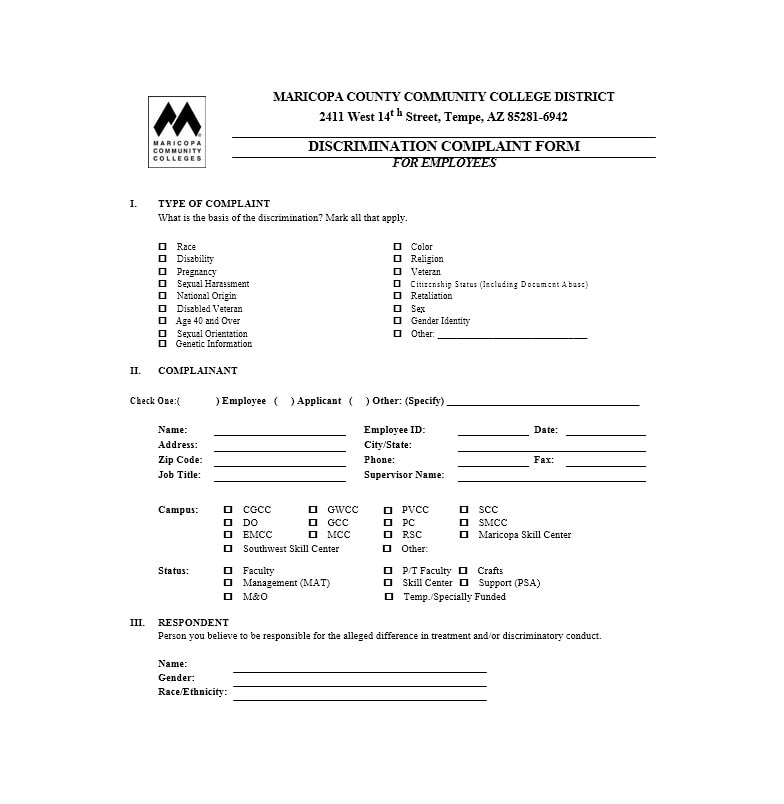 Employee Complaint Form Template