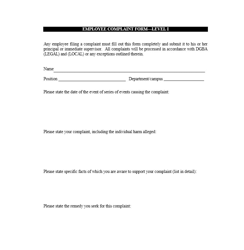 Employee Complaint Form Template