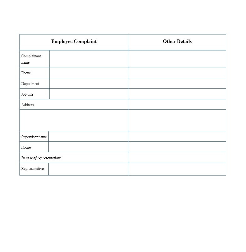 Employee Complaint Form Template