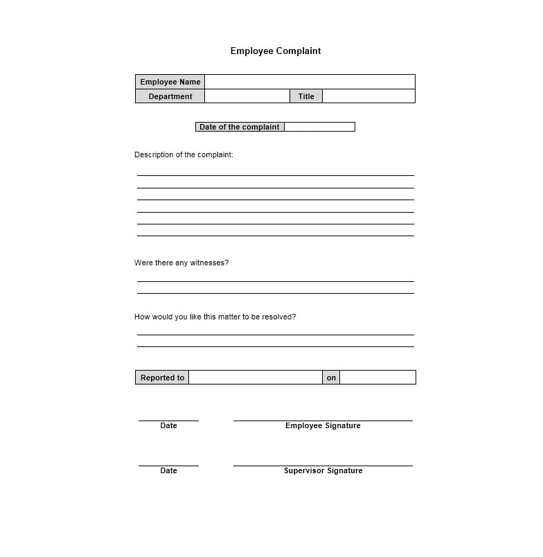 Employee Complaint Form Template