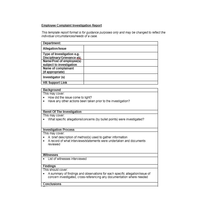 Employee Complaint Form Template