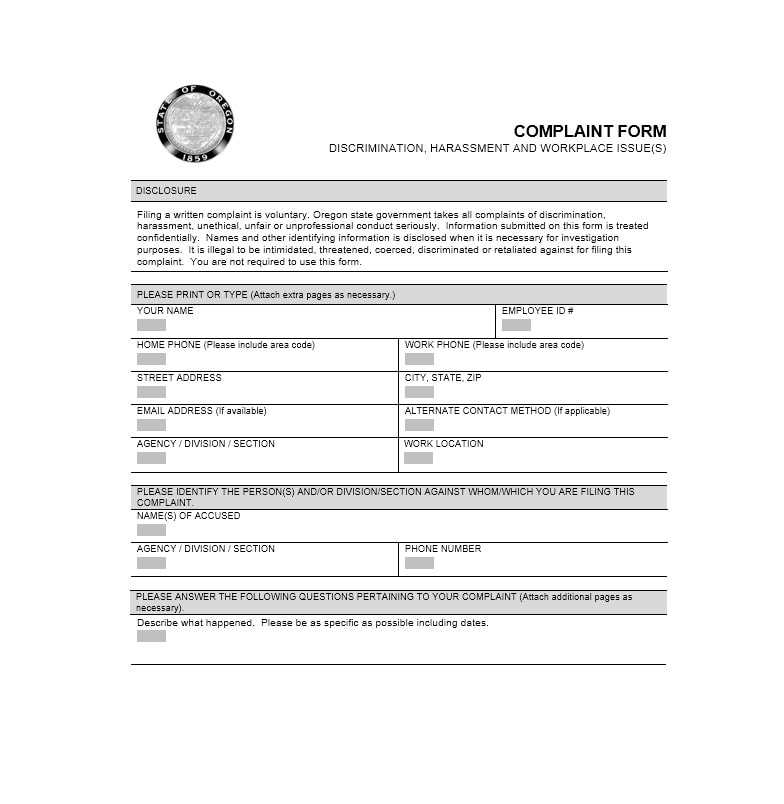 Employee Complaint Form Template