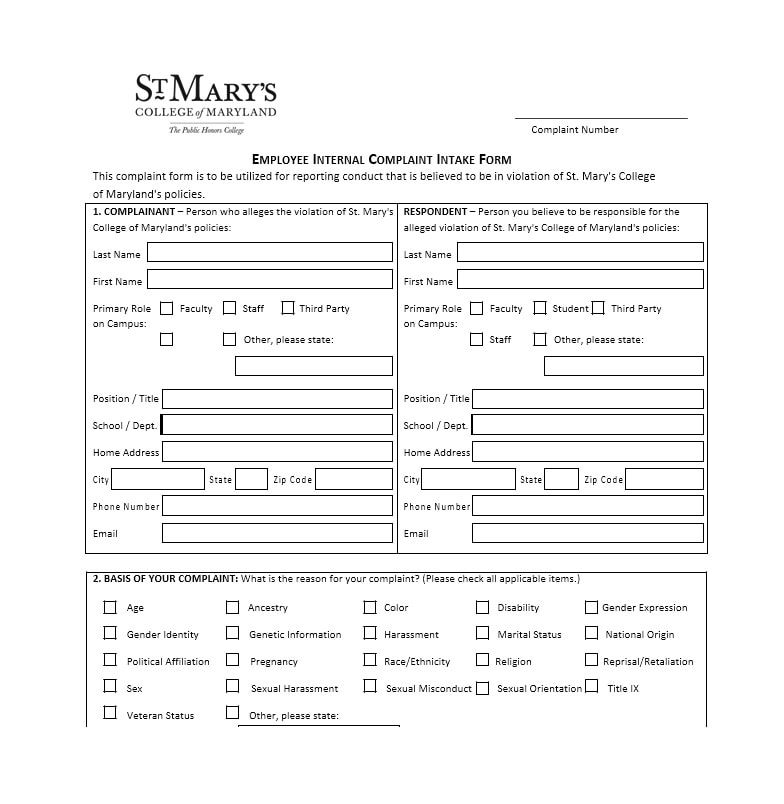 Employee Complaint Form Template