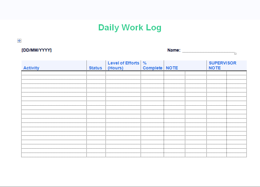 Employee Daily Task Log Template Example