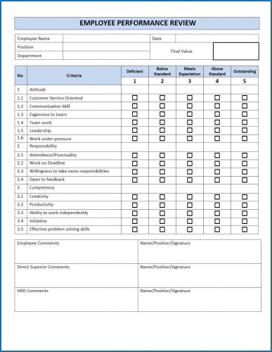 √ Free Printable Employee Evaluation Form