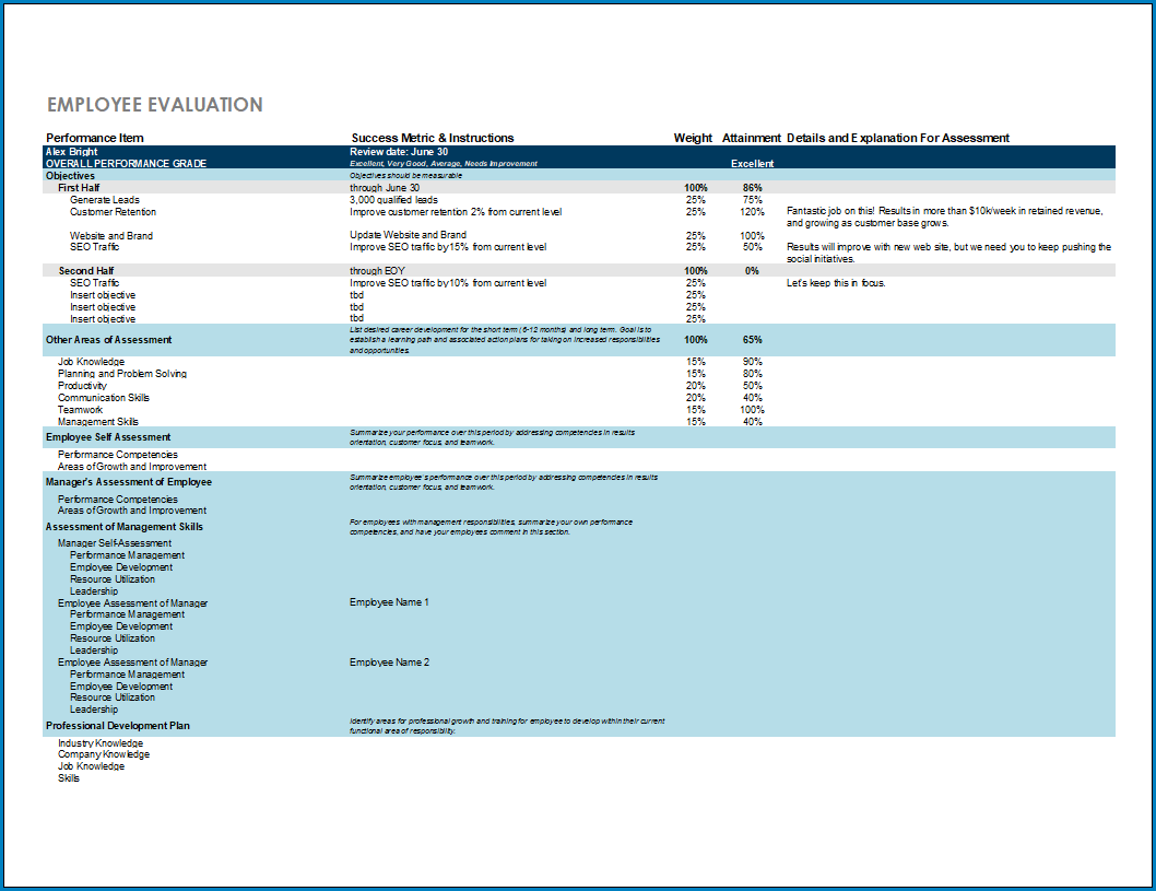 Free Printable Employee Evaluation Template