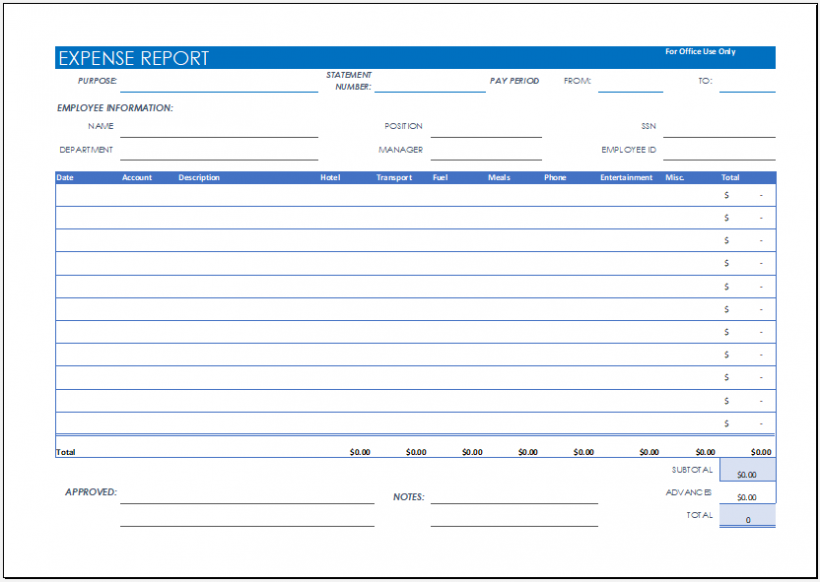 Employee Expense Report Sheet To HR Template