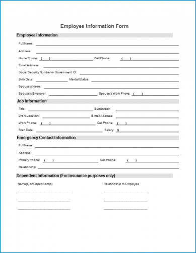 √ Free Printable Employee Information Form
