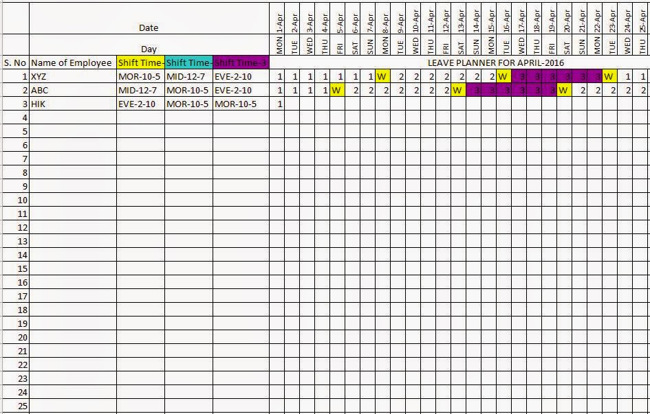 Employee Leave Roster Template Example