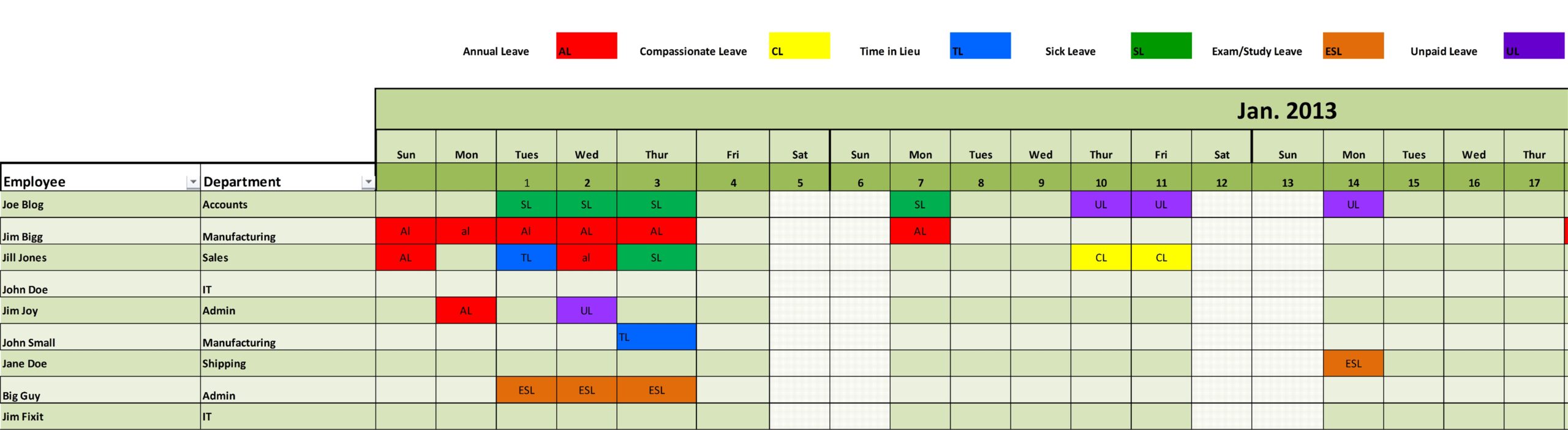 Employee Leave Roster Template Sample