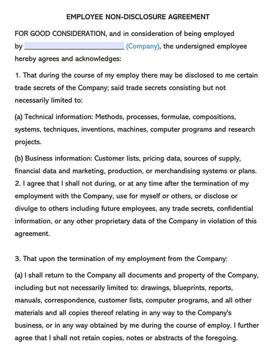 Employee NDA Template Example