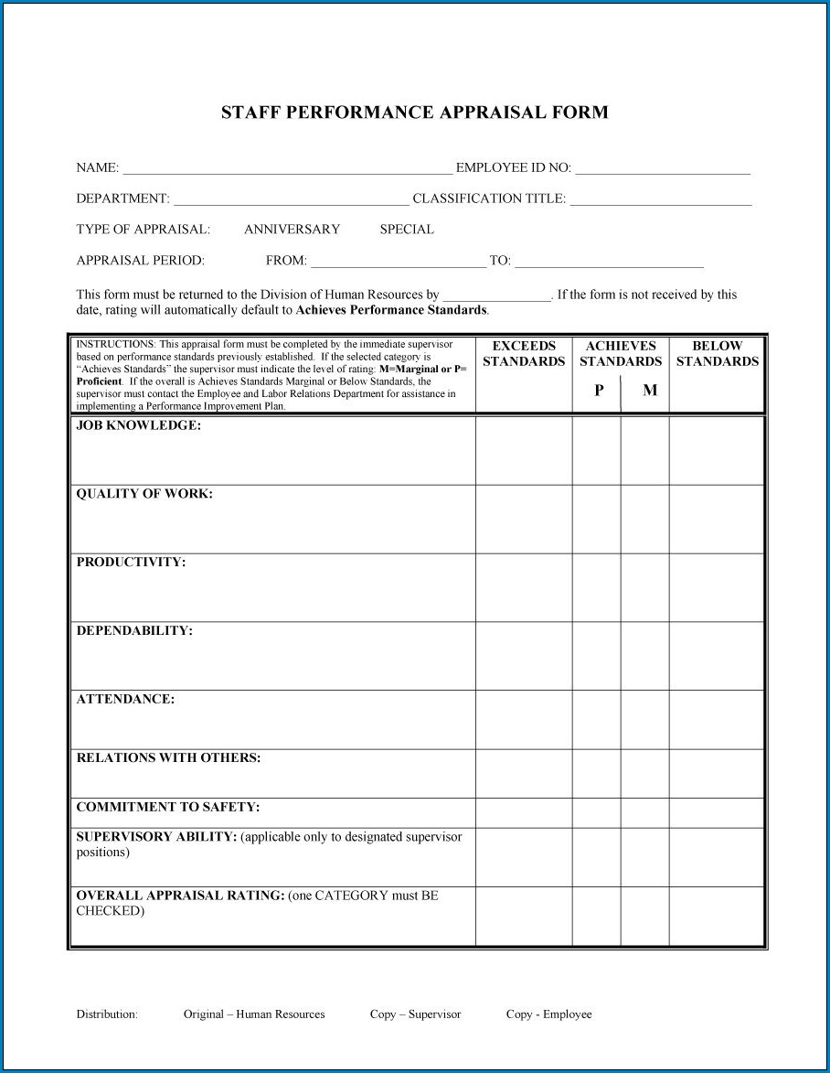  Free Printable Employee Performance Appraisal Form