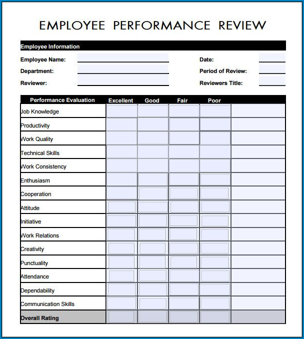 Employee Performance Review Form Example