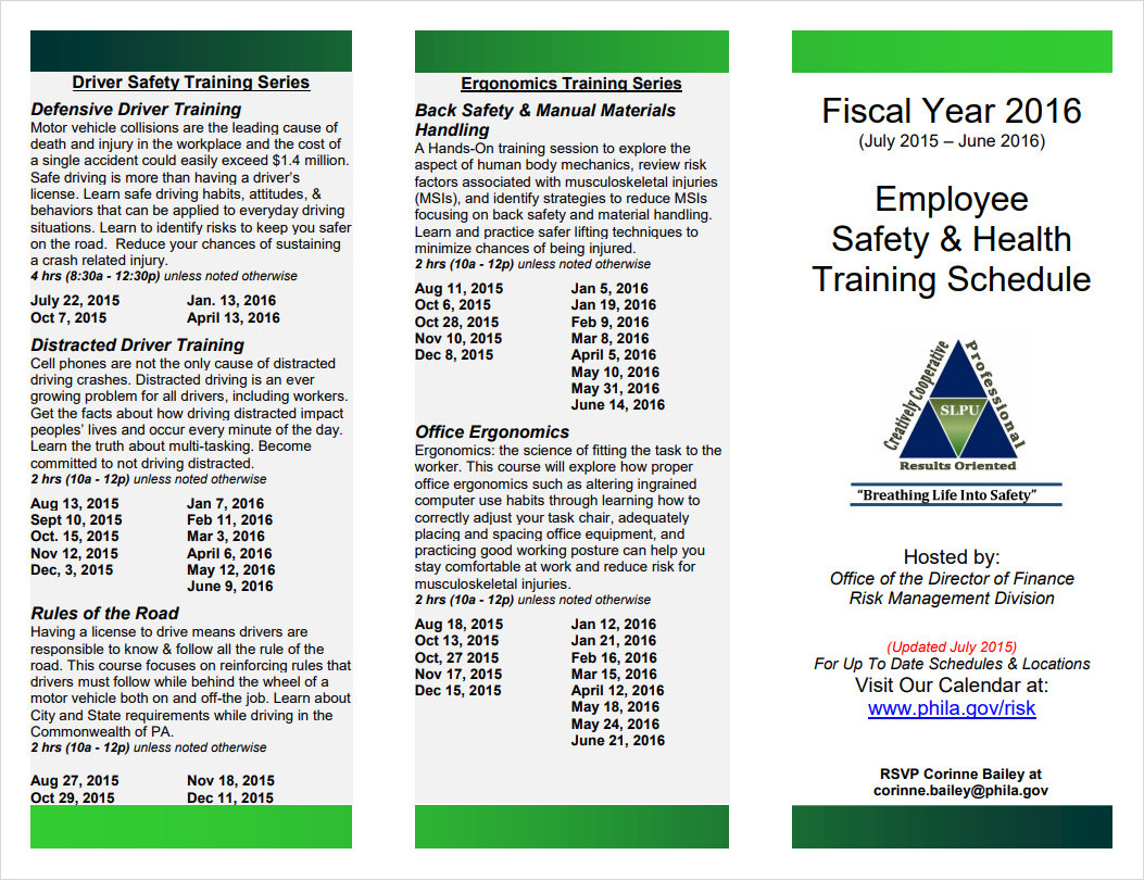 Employee Safety Training Schedule Template