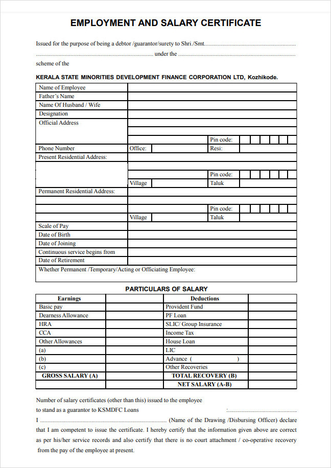 Employee Salary Certificate Template