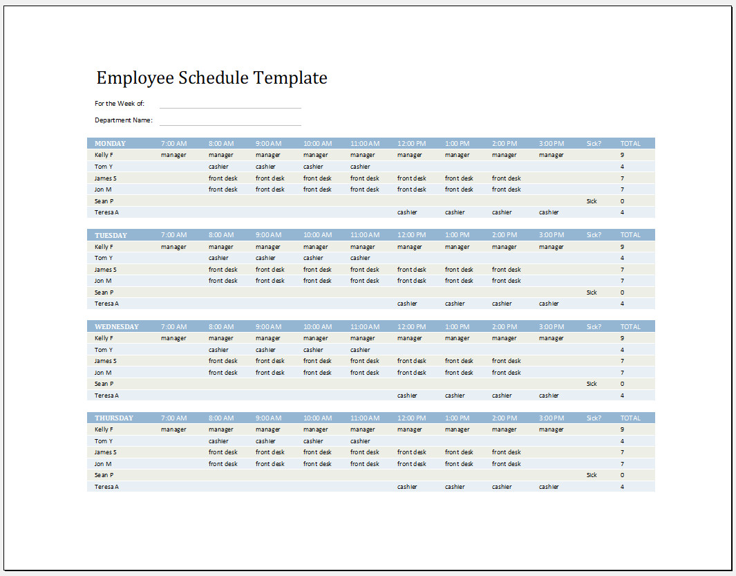 √ Free Printable Employee Schedule Template