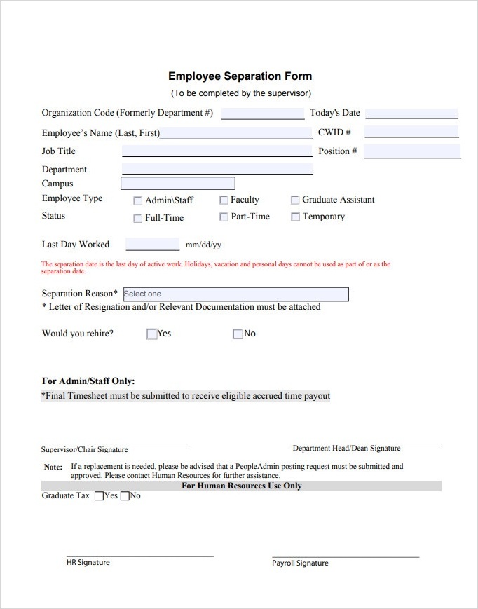 Employee Separation Form