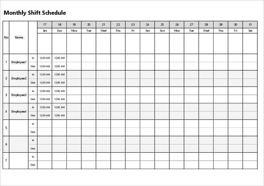 Employee Shift Change Record Sheet Template Sample