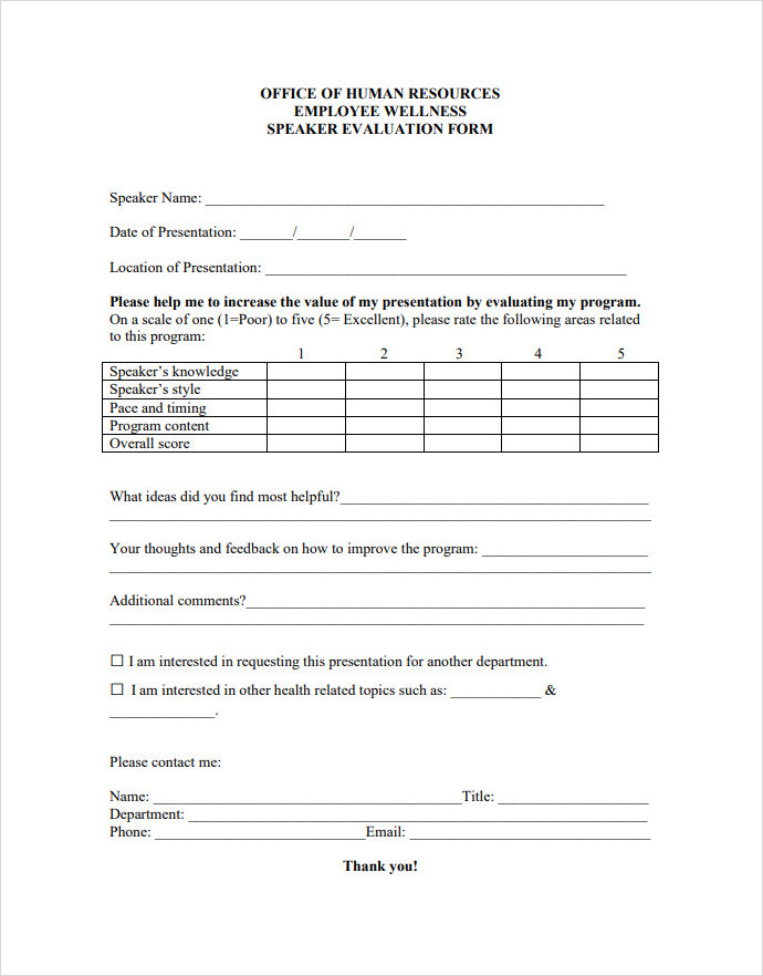 Employee Speaker Evaluation Form