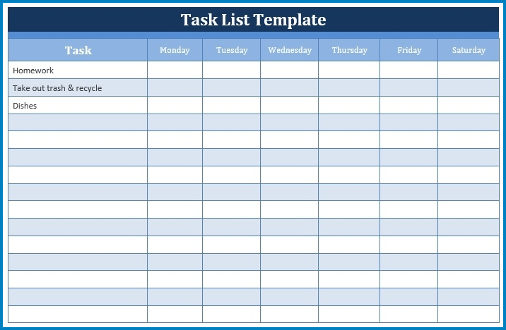 Employee Task List Template Example