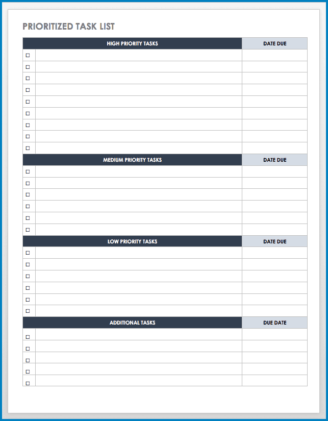 Employee Task List Template Sample