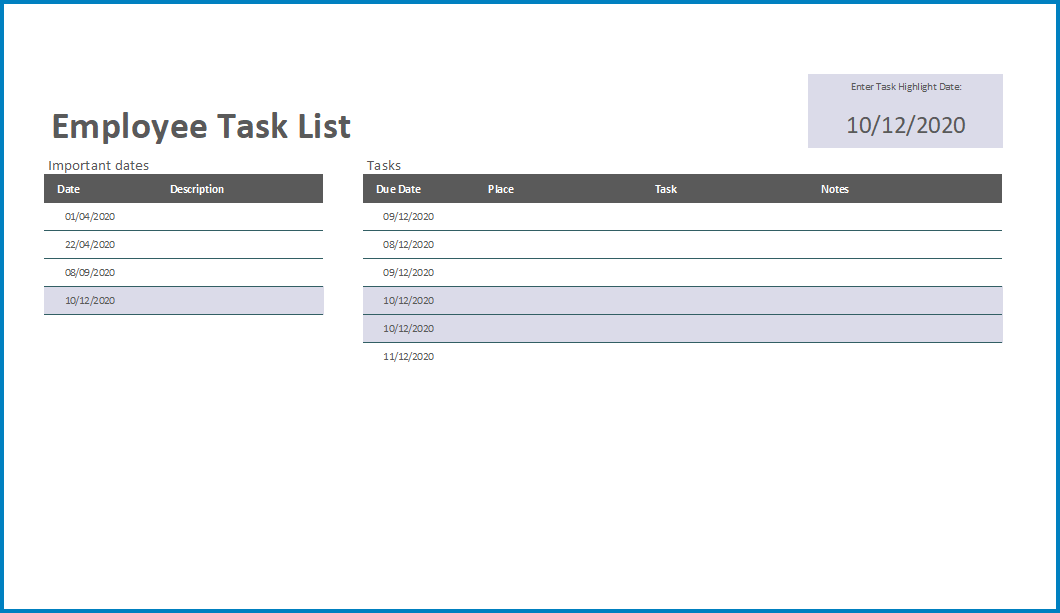 Free Printable Employee Task List Template