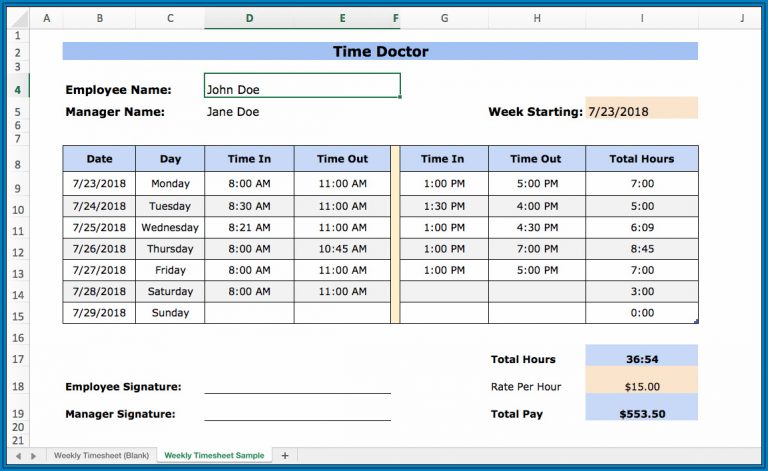 √ Free Editable Employee Time Tracking Excel Template