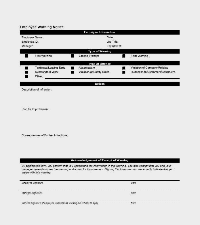 Employee Warning Form Sample