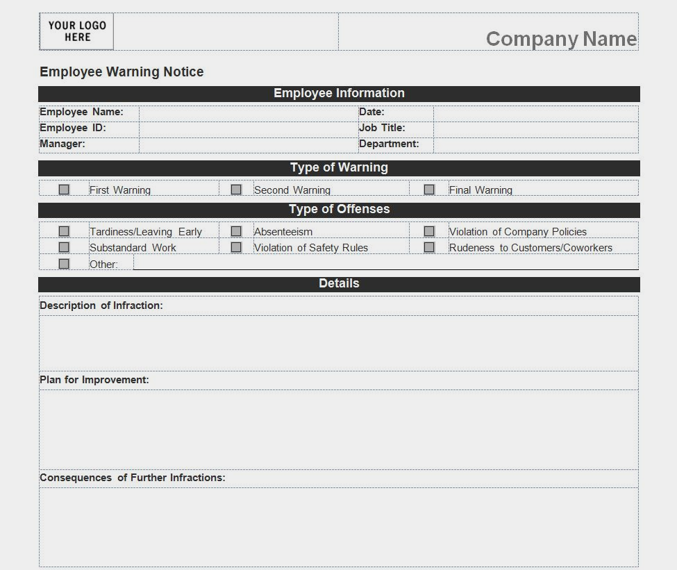 Employee Warning Notice Form Example