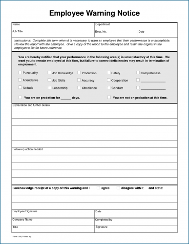 √ Free Printable Employee Write Up Form