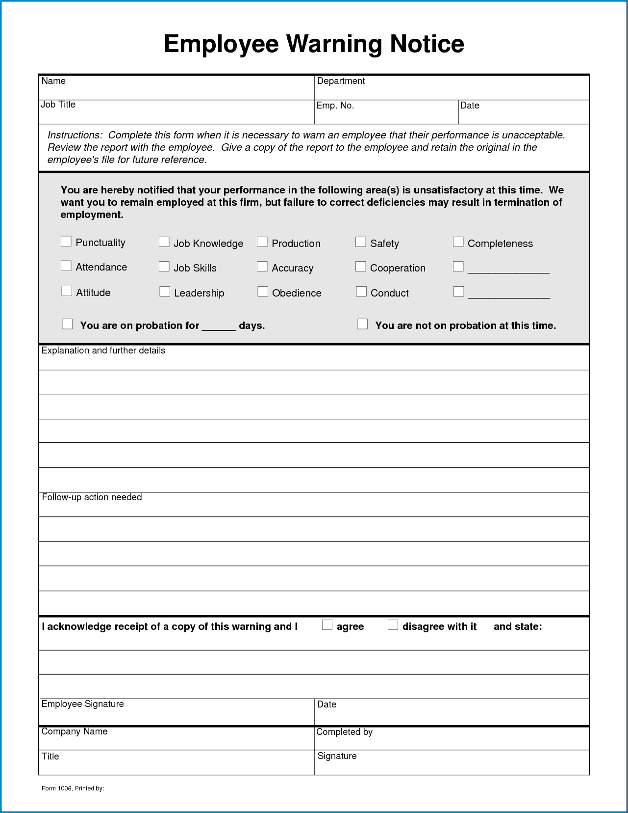  Free Printable Employee Write Up Form