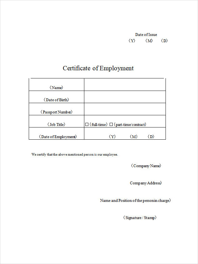 Employment Certificate Template Word