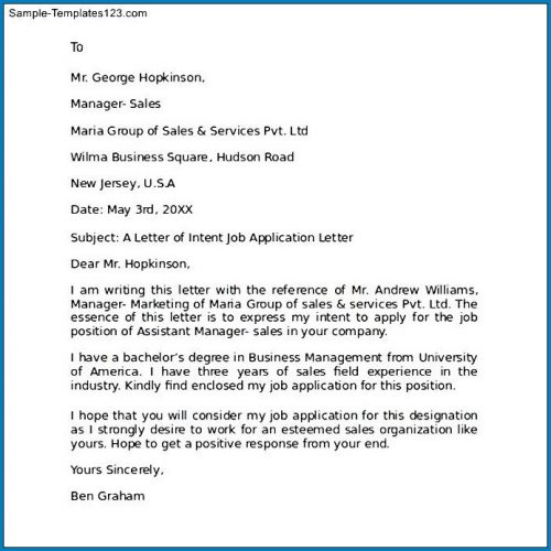 √ Free Printable Employment Letter Of Intent Template