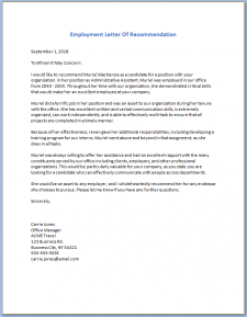 Employment Letter Of Recommendation Template 