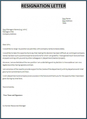 √ Free Printable Employment Resignation Letter Template