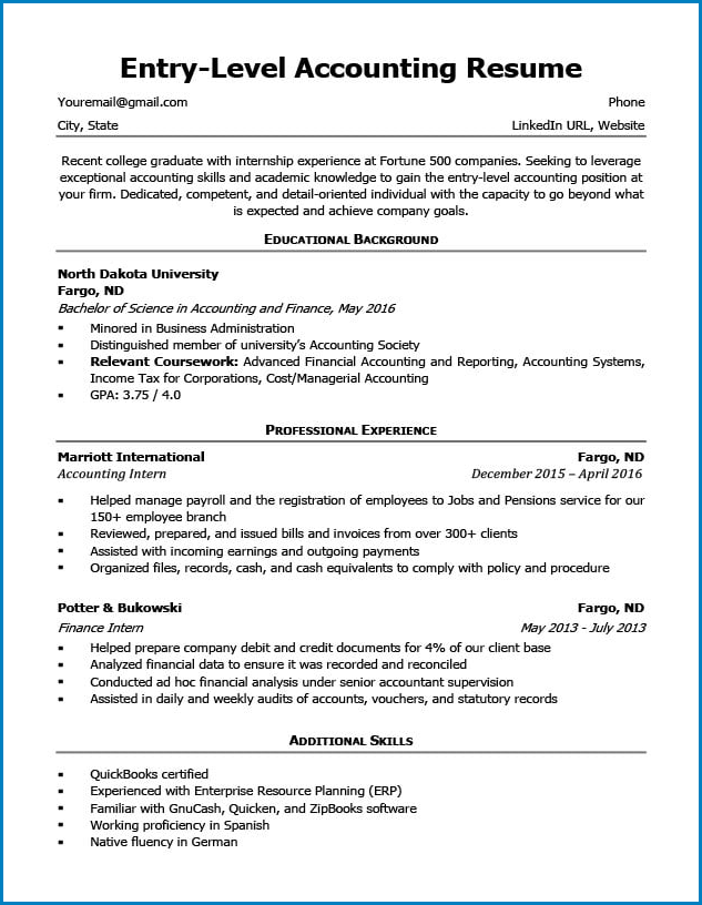 Entry Level Resume Template Sample