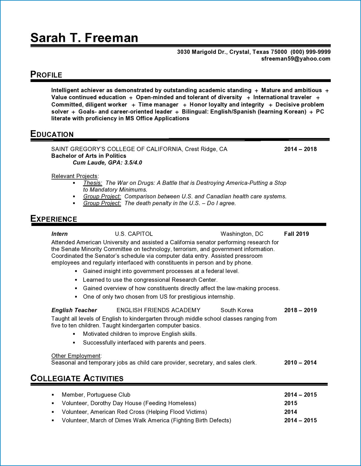 Entry Level Resume Template Word Sample