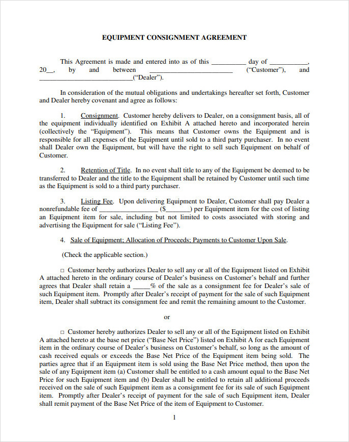 Equipment Consignment Agreement Template