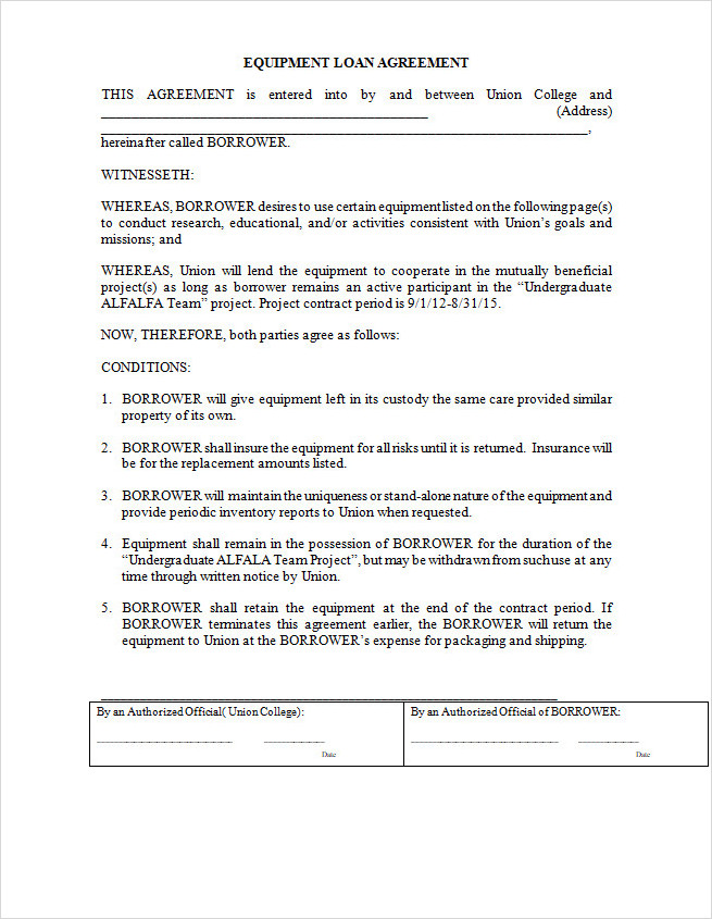 Equipment Loan Agreement Template Word