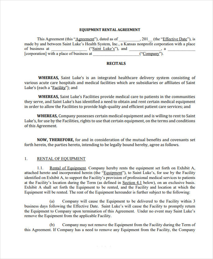 Equipment Rental Agreement Form