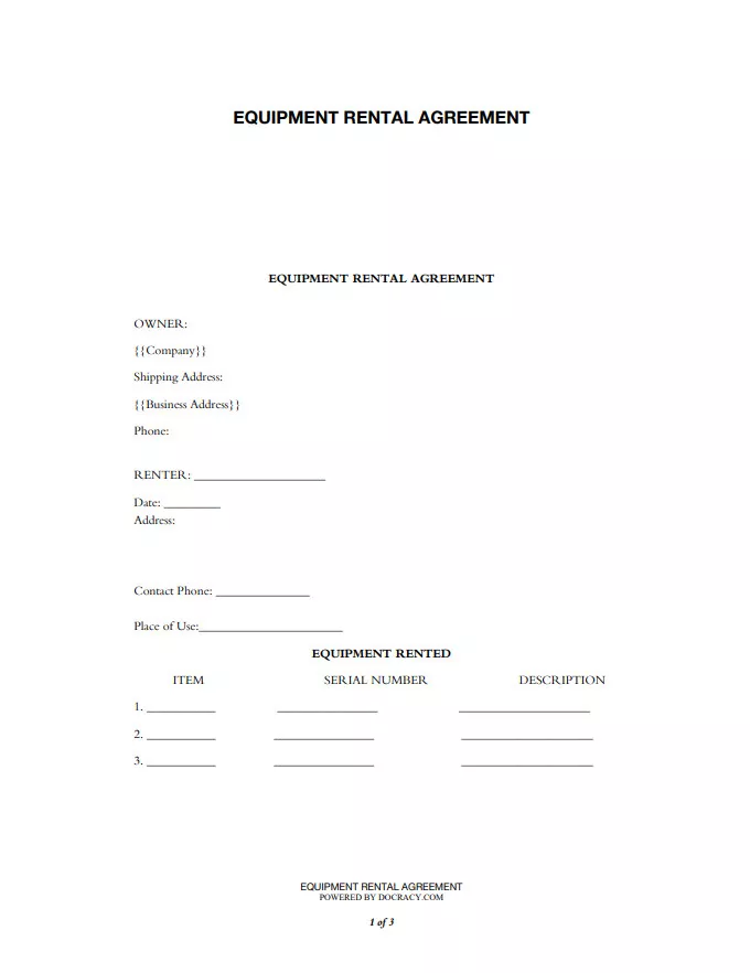 Equipment Rental Agreement Template