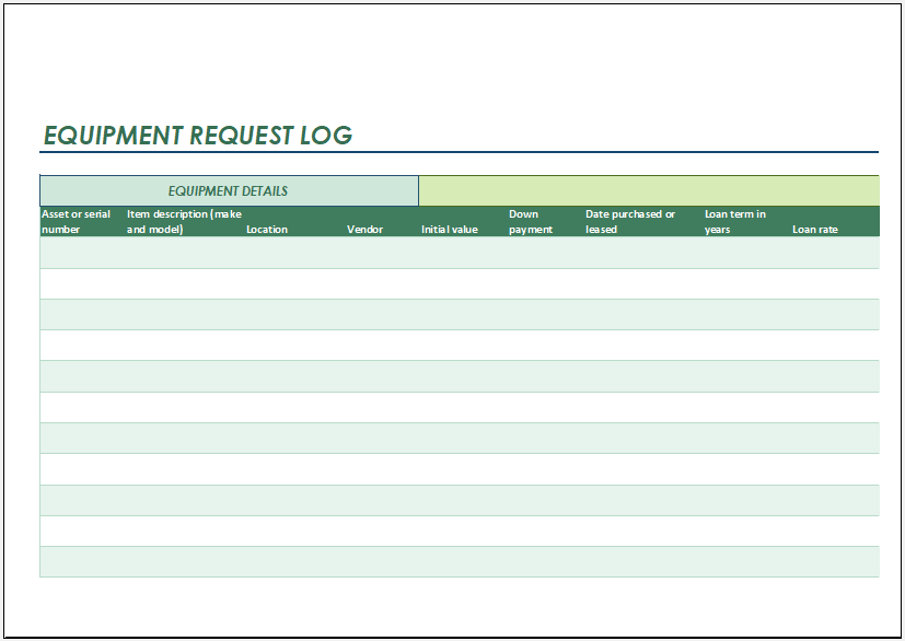 Equipment Request Log Template